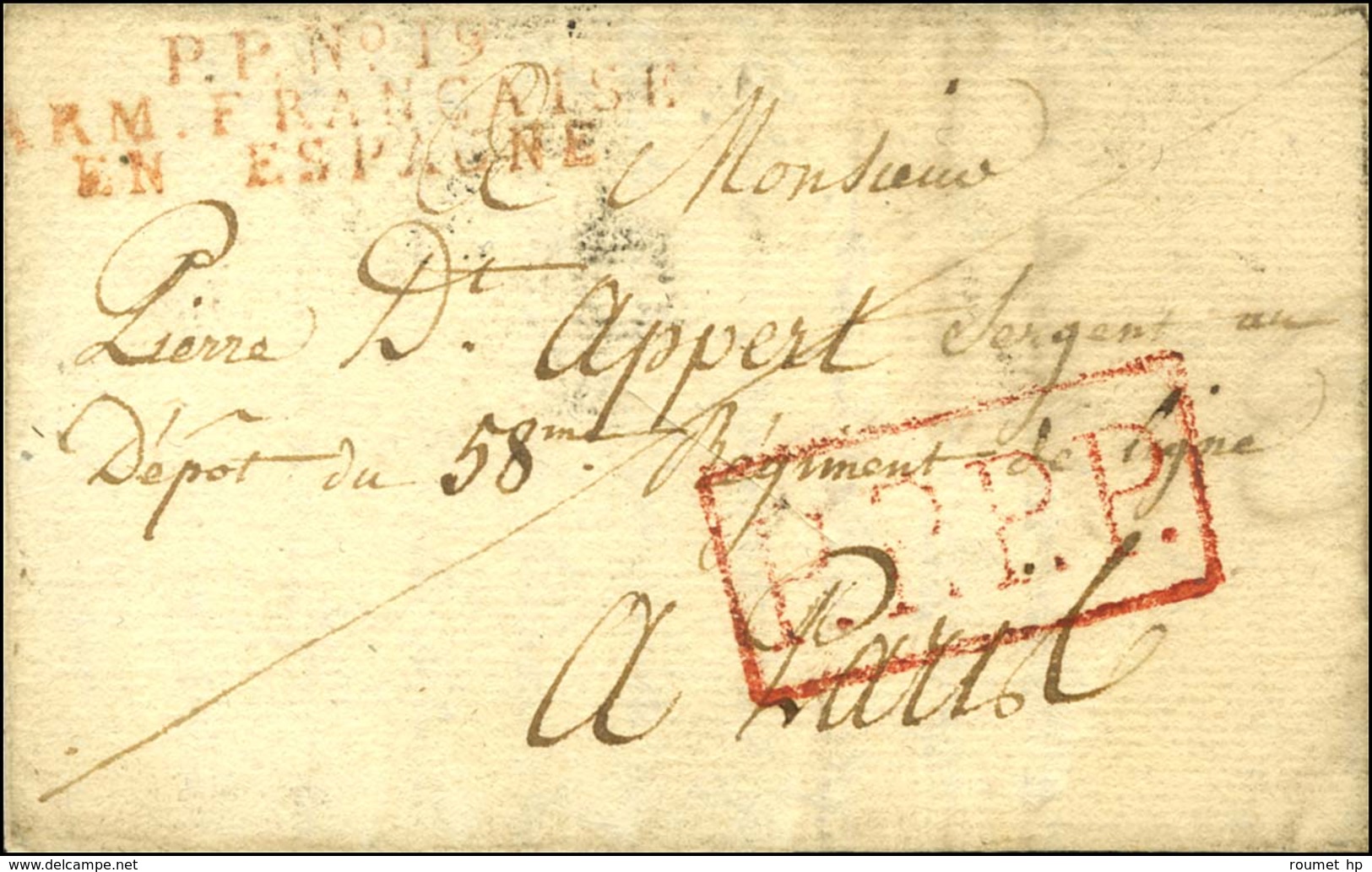 P.P. N° 19 /  ARM. FRANCAISE / EN ESPAGNE Rouge Sur Lettre Avec Texte Daté De Séville. 1811. - TB / SUP. - R. - Army Postmarks (before 1900)