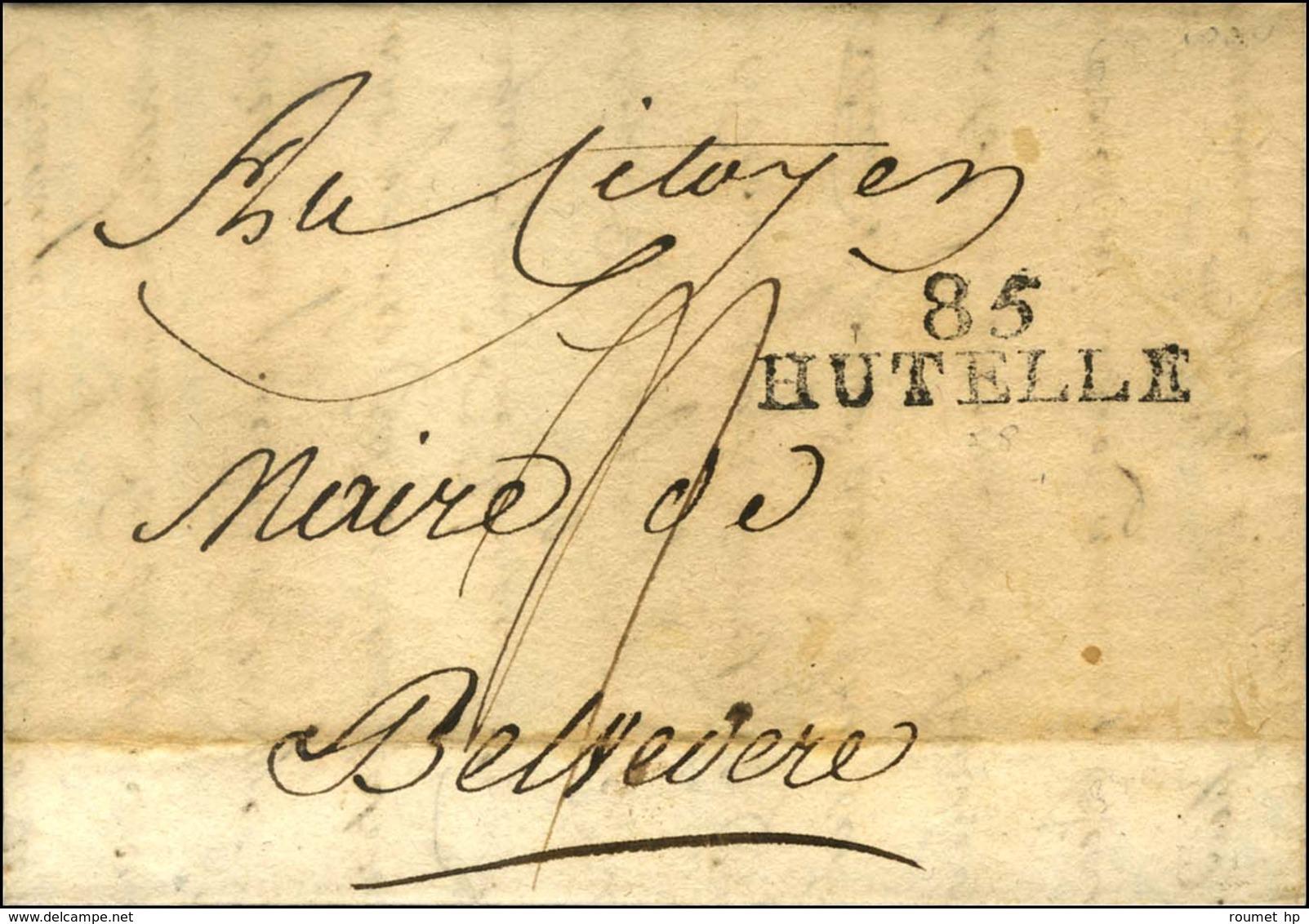 85 / HUTELLE Sur Lettre Avec Texte Daté D'Utelle Le 19 Fructidor An 8. - SUP. - RR. - 1792-1815: Conquered Departments