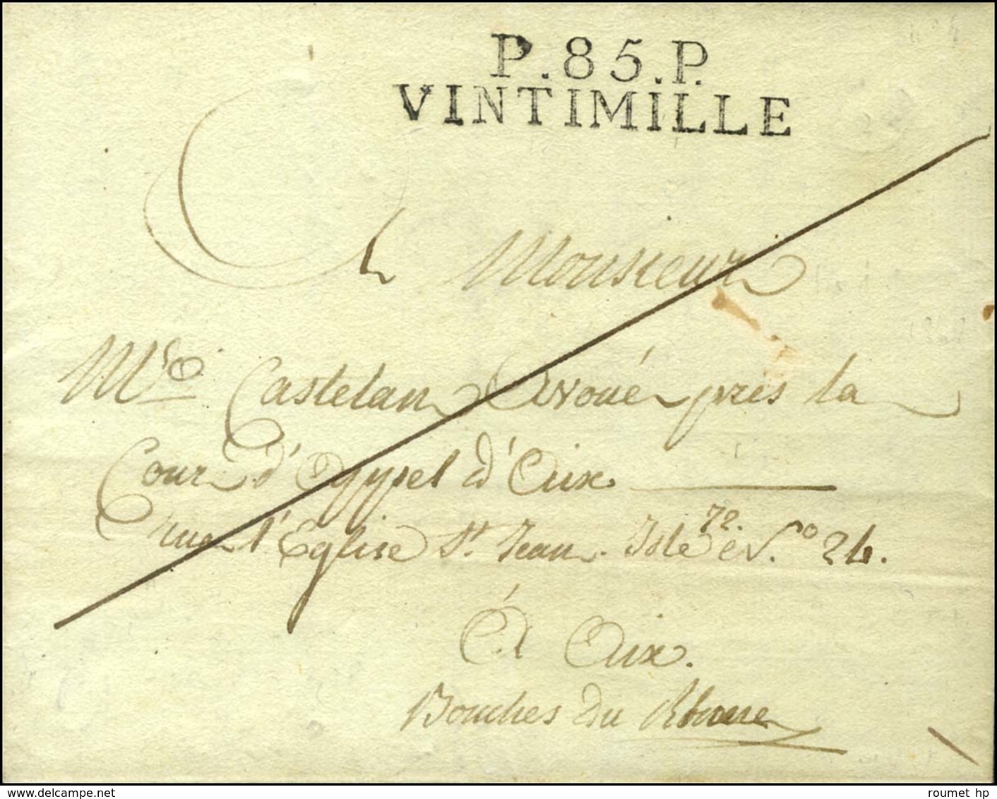 P. 85. P. / VINTIMILLE Sur Lettre Avec Texte Daté De Bordighera Le 27 Avril 1808 Pour Aix. - SUP. - R. - 1792-1815 : Departamentos Conquistados