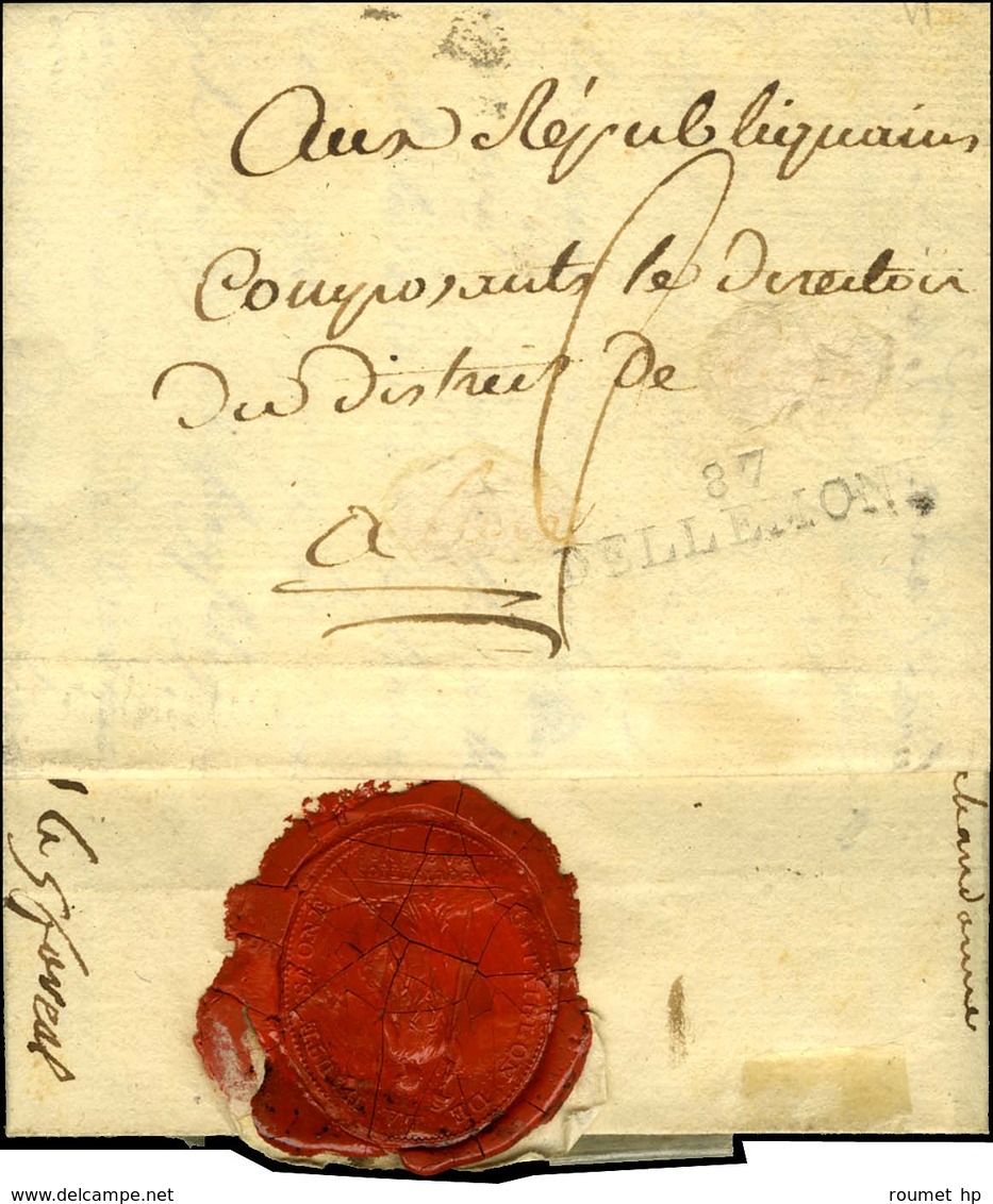 87 / DELLEMONT Sur Lettre Avec Texte D'un Chef De Bataillon Des Grenadiers De La Haute-Saône Concernant La Recherche Des - 1792-1815 : Departamentos Conquistados