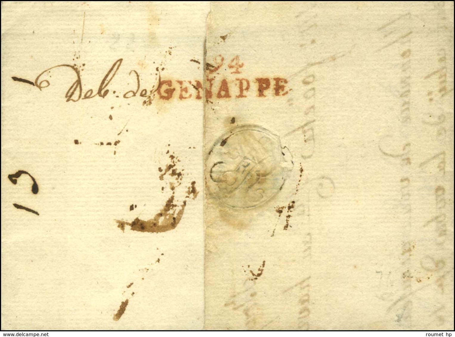Lettre De Bruxelles Pour Le Havre. Au Verso, Deb De 94 / GENAPPE Rouge. An 12. - TB / SUP. - R. - 1792-1815 : Departamentos Conquistados