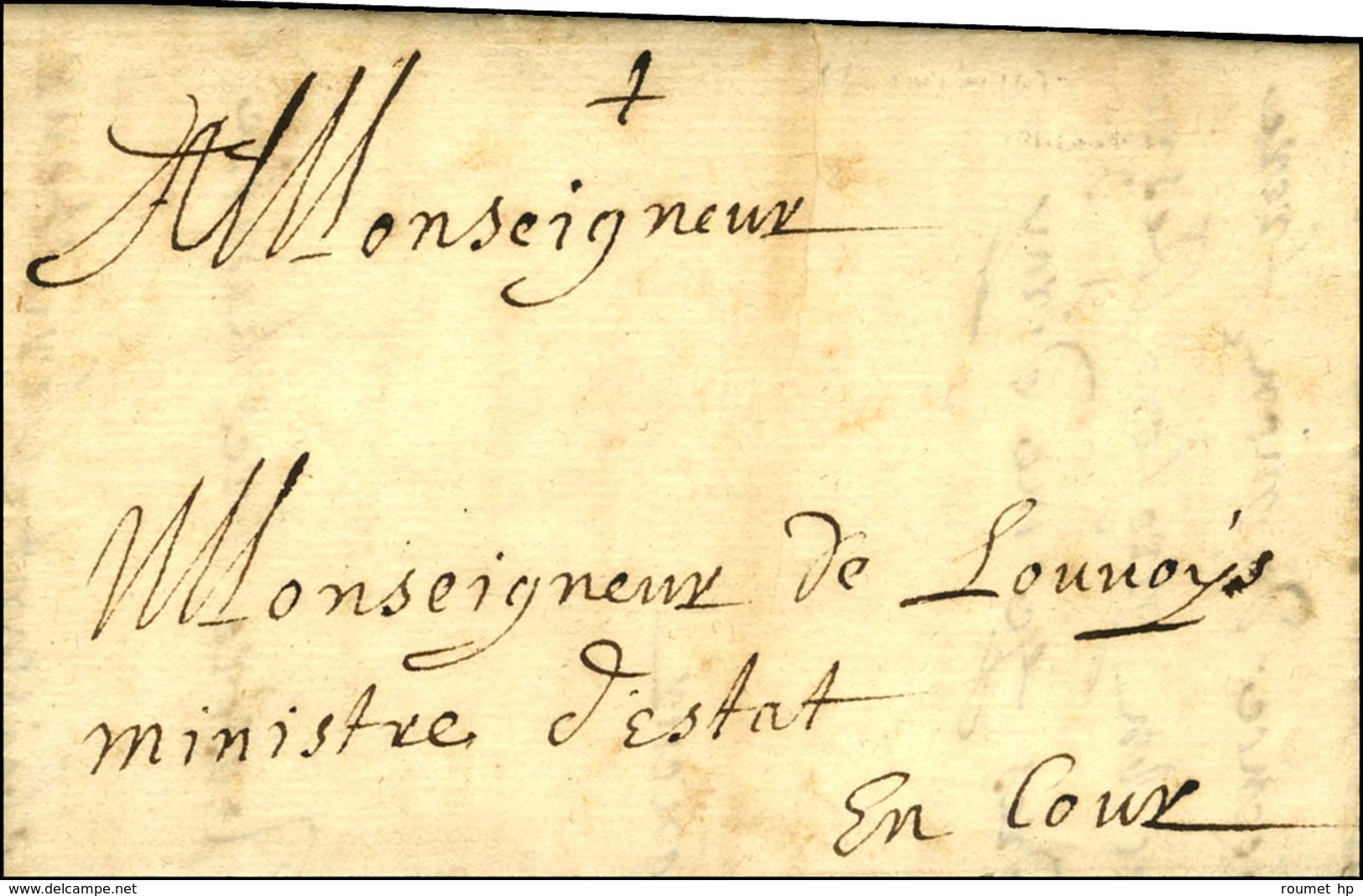 '' En Cour '' Sur Lettre Avec Texte Daté De Toulon 1673 Adressée En Franchise Par Destination à Louvois Ministre D'Etat, - Civil Frank Covers