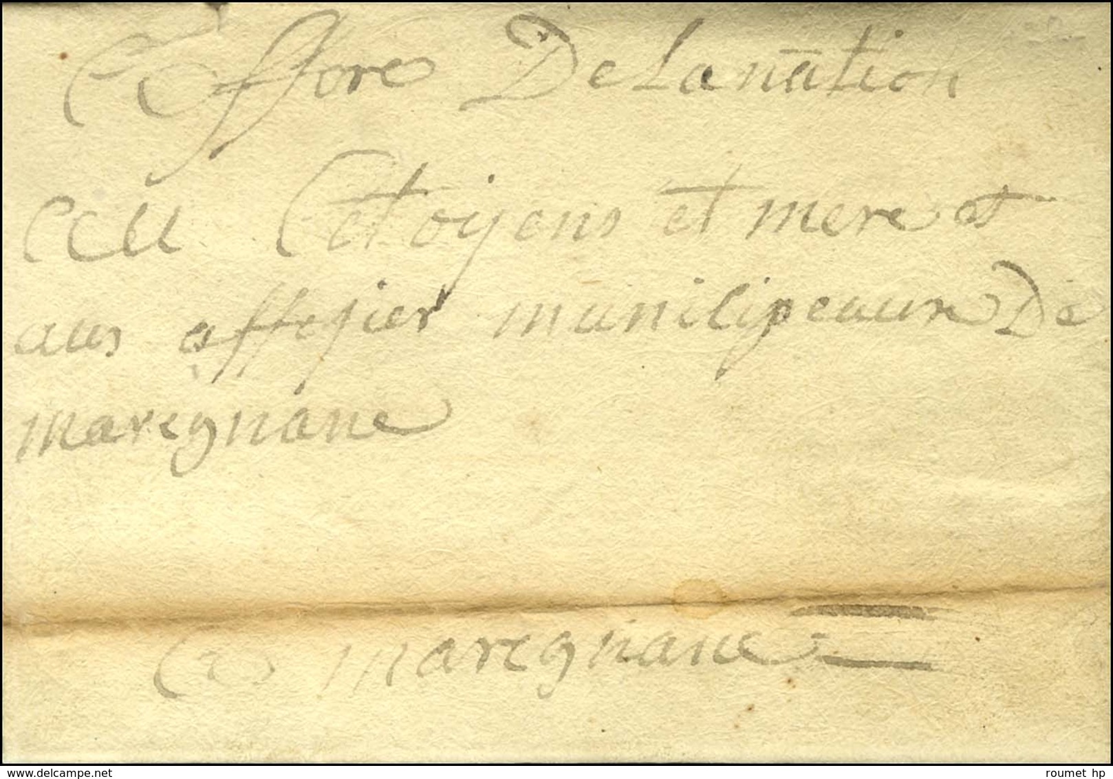 '' Affaires De La Nation '' Sur Lettre En Franchise Avec Texte Daté De Berre 1792 Relative Aux Marins Du Navire Le Lion, - Civil Frank Covers