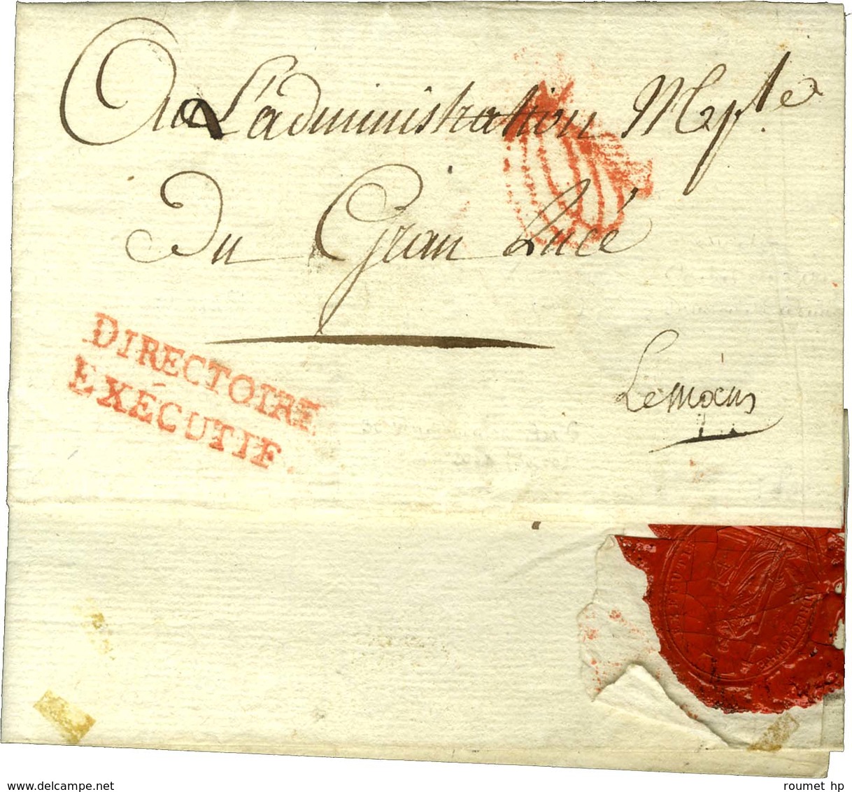 DIRECTOIRE / EXECUTIF Rouge (S. N° 876) Sur Lettre En Franchise Avec Texte Daté De Paris An 6. Au Verso, Beau Cachet De  - Civil Frank Covers