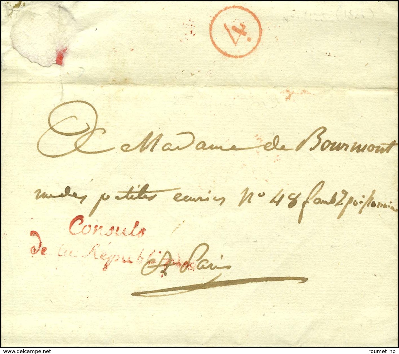 ' Consuls / De La République ' Rouge (S. N° 1092) Sur Lettre Avec Texte Daté Du 4 Prairial An 9 évoquant Le Consul Camba - Civil Frank Covers