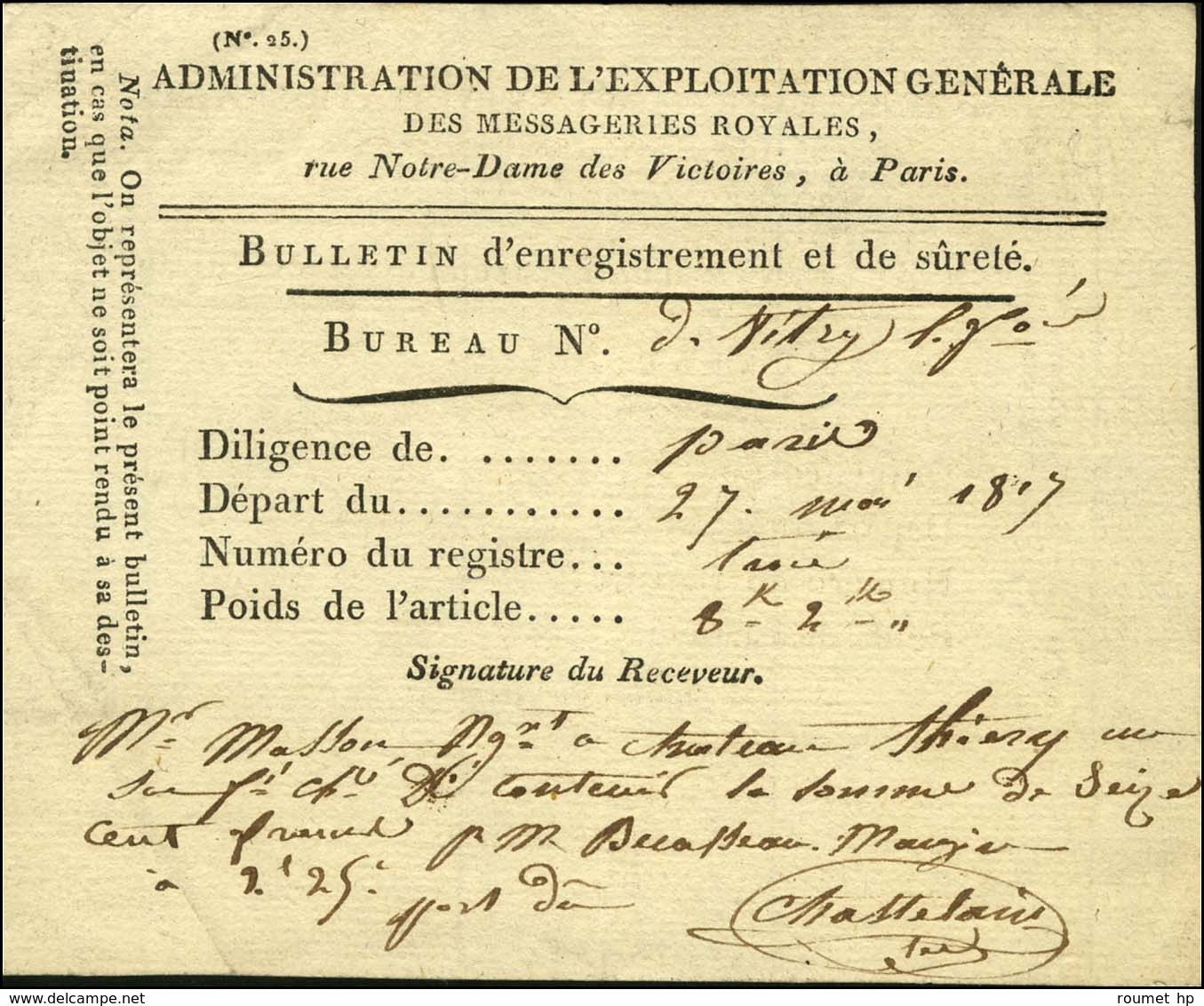 Bulletin D'enregistrement Et De Sureté Daté De Vitry Le François Le 27 Mai 1817. - TB / SUP. - R. - Civil Frank Covers