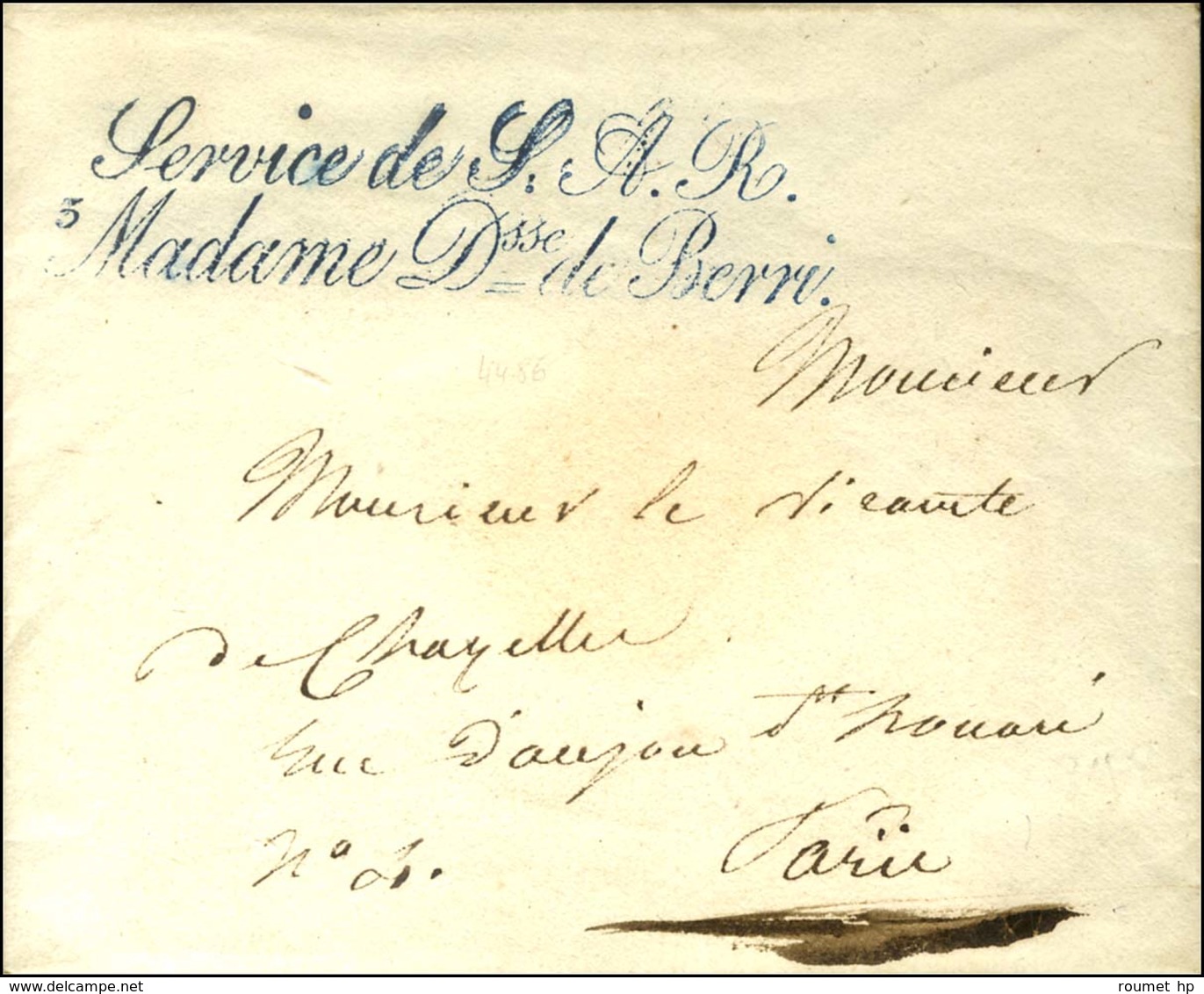 ' Service De S.A.R. / 5 Madame Dsse De Berri ' (S N° 4148a) Sur Enveloppe Avec Texte Daté De Paris Le 18 Avril 1827. - S - Cartas Civiles En Franquicia
