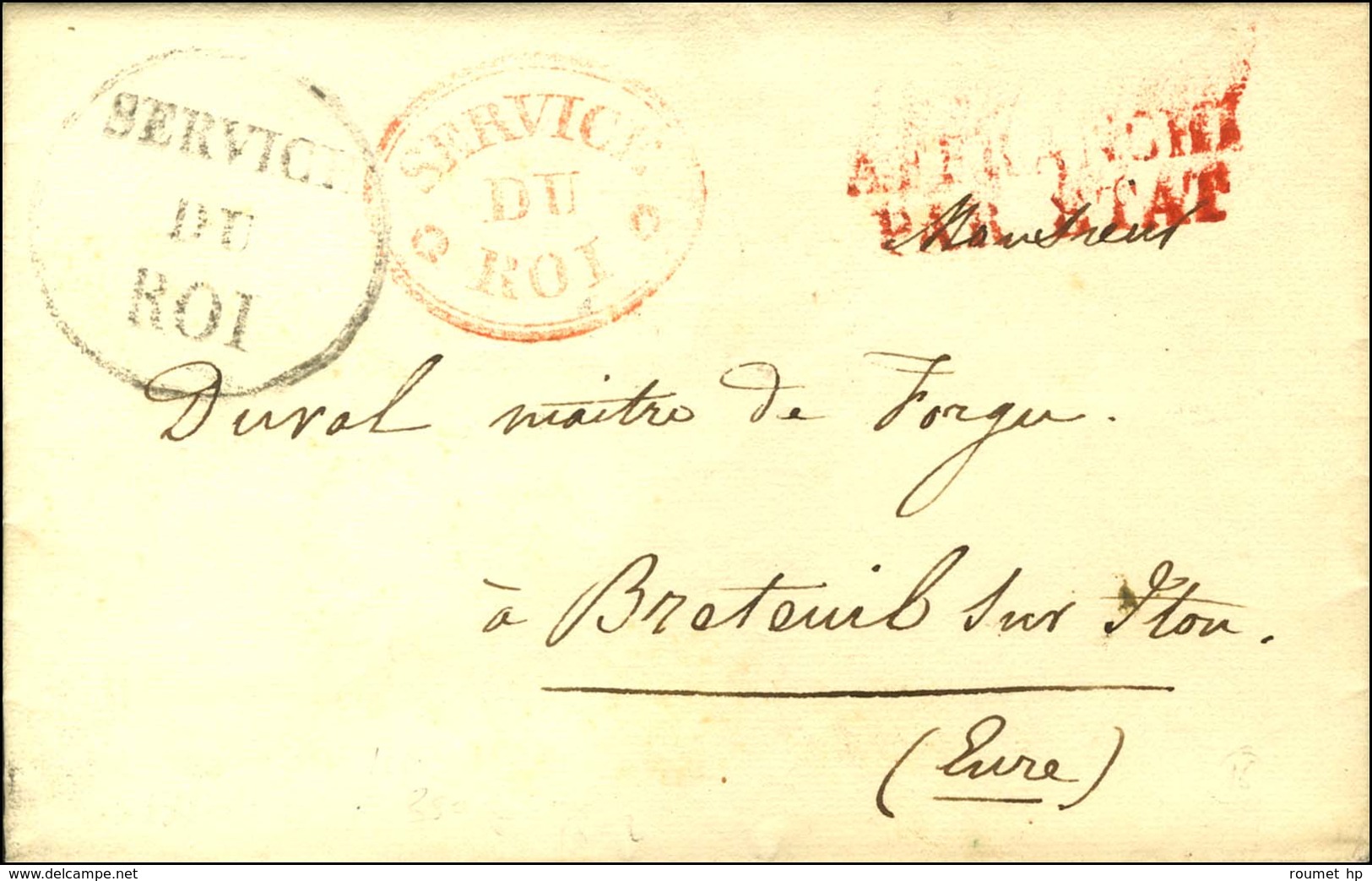 SERVICE / DU / ROI Rouge (S. N° 4680A) + SERVICE / DU / ROI (S. N° 4681) Sur Lettre Avec Texte Daté De Paris. 1832. - SU - Civil Frank Covers
