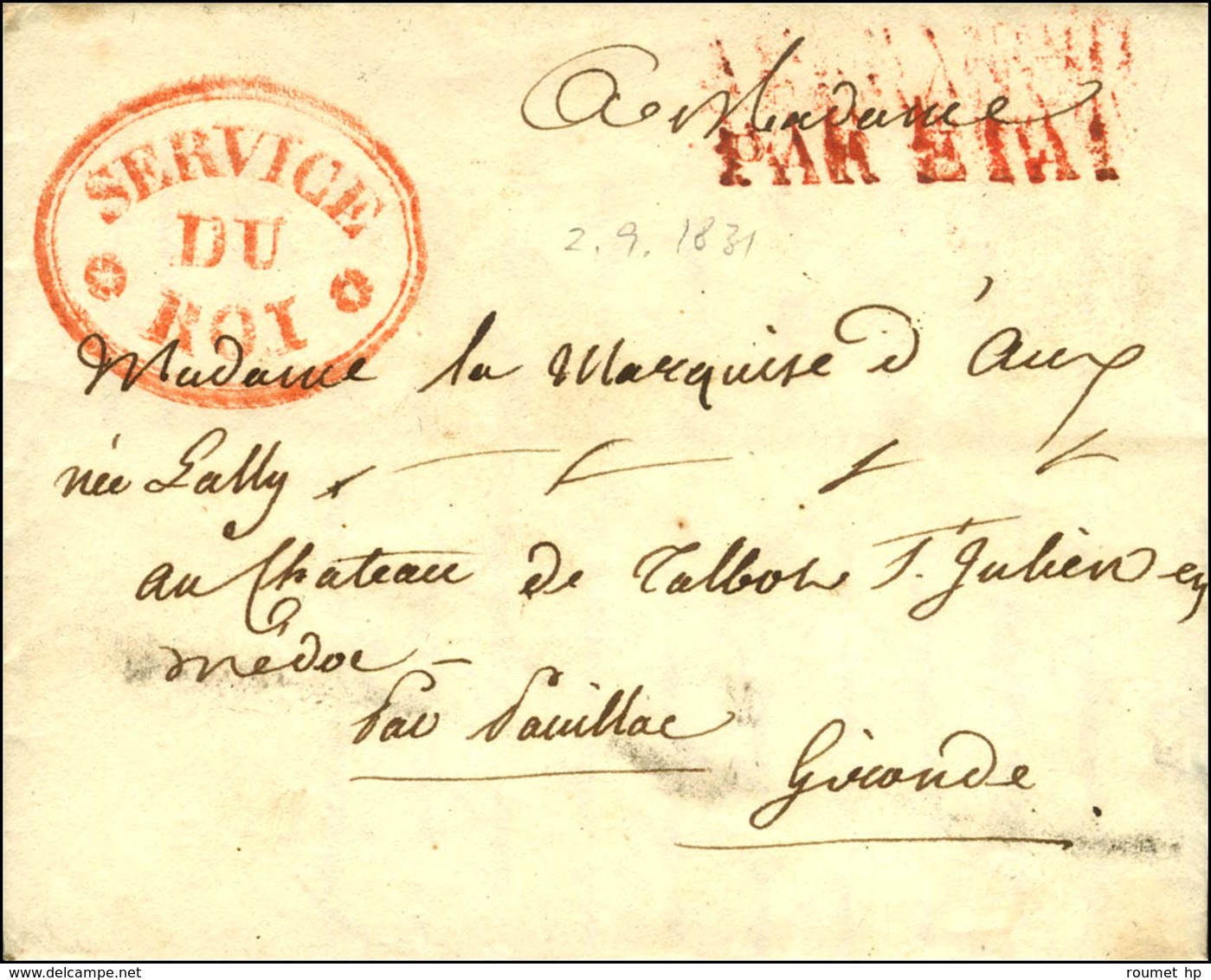 SERVICE / DU / ROI Rouge (S. N° 4680A) Sur Enveloppe Avec Texte Daté De Paris. 1831. - SUP. - Civil Frank Covers