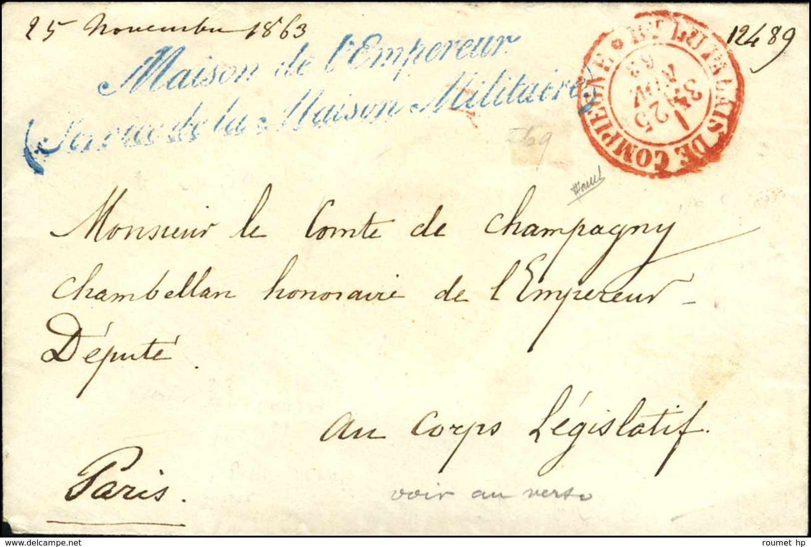 Càd Rouge Bau DU PALAIS DE COMPIEGNE / *  Sur Lettre En Franchise. 1863. - TB / SUP. - R. - Civil Frank Covers