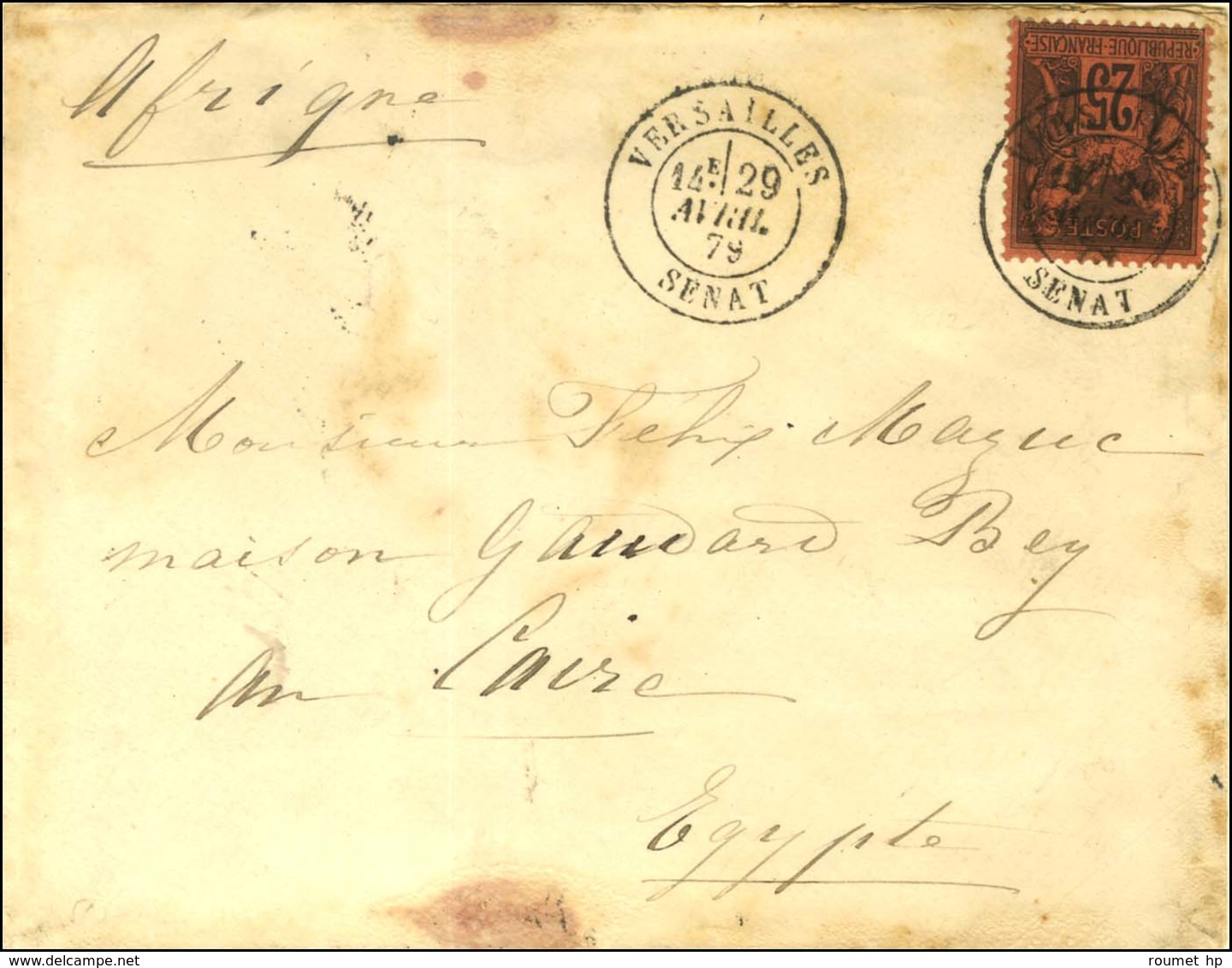 Càd VERSAILLES / SENAT / N° 91 Sur Lettre Pour Le Caire. 1879. - TB. - Civil Frank Covers