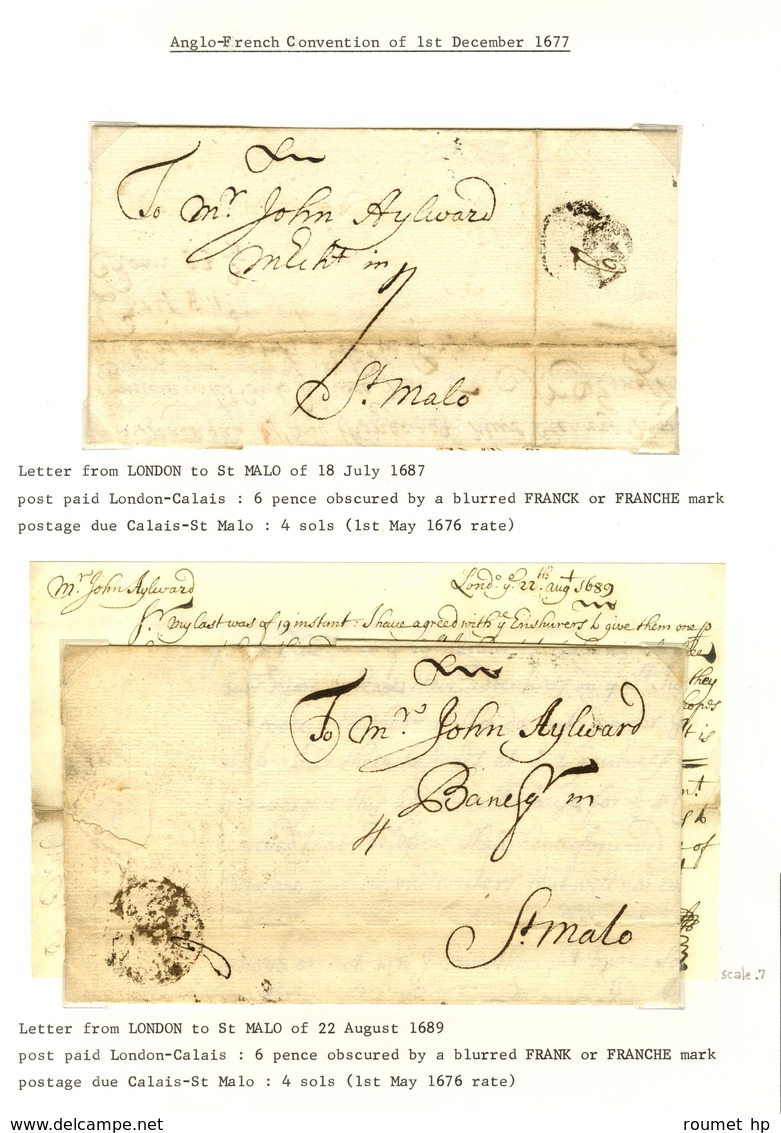 Lot De 2 Lettres Adressées De Londres à St Malo (1687 Et 1689) Avec Diverses Taxes. - TB. - Other & Unclassified