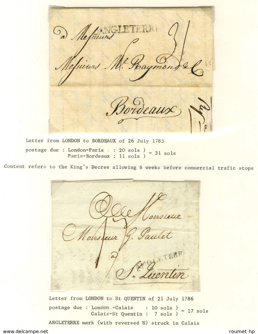 Lot de 11 lettres de Grande Bretagne vers la France entre 1784 et 1788 (convention franco anglaise du 4 Août 1784). - TB