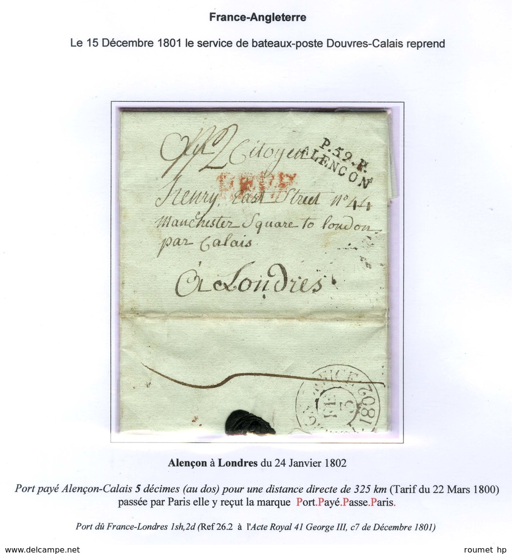 Lot de 13 lettres entre la Grande Bretagne et la France pendant la Révolution entre 1789-1802. - TB.