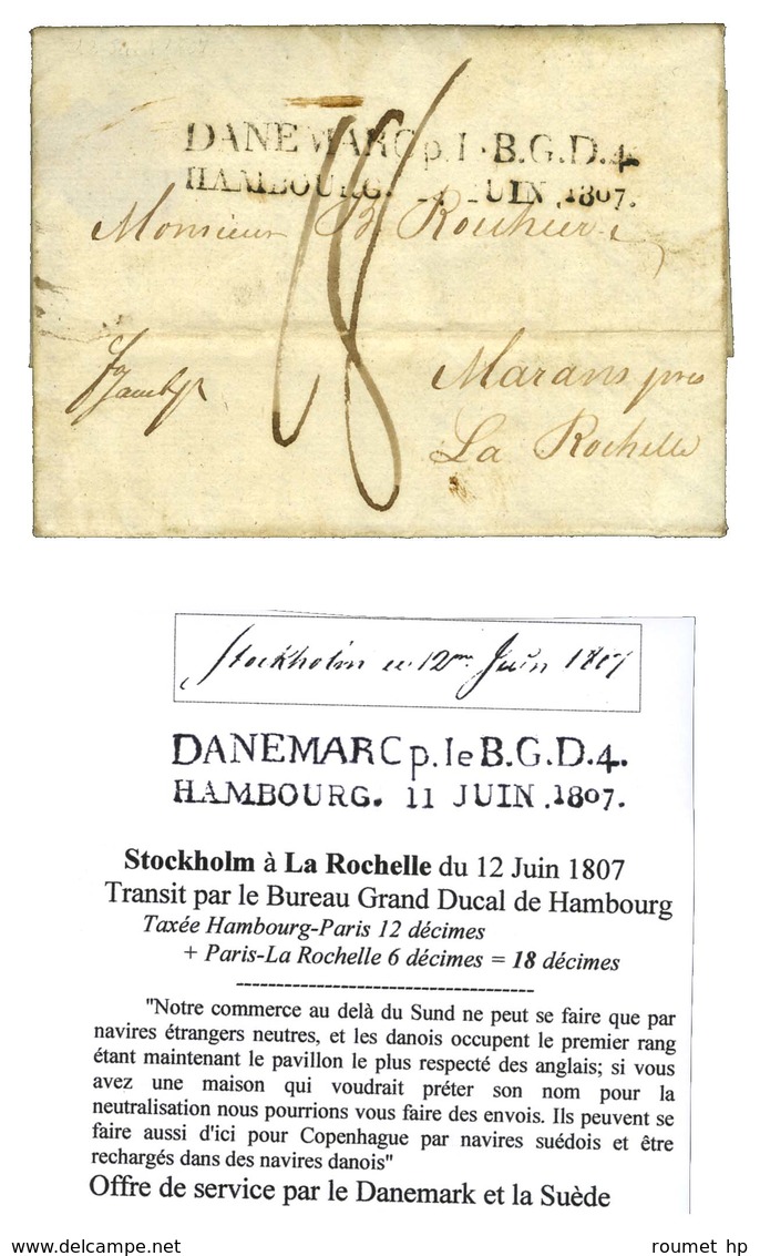 Lettre Avec Texte Daté De Stockholm Le 12 Juin 1807 Adressée à La Rochelle Avec Transit Par Le Bureau Grand Ducal De Ham - Other & Unclassified