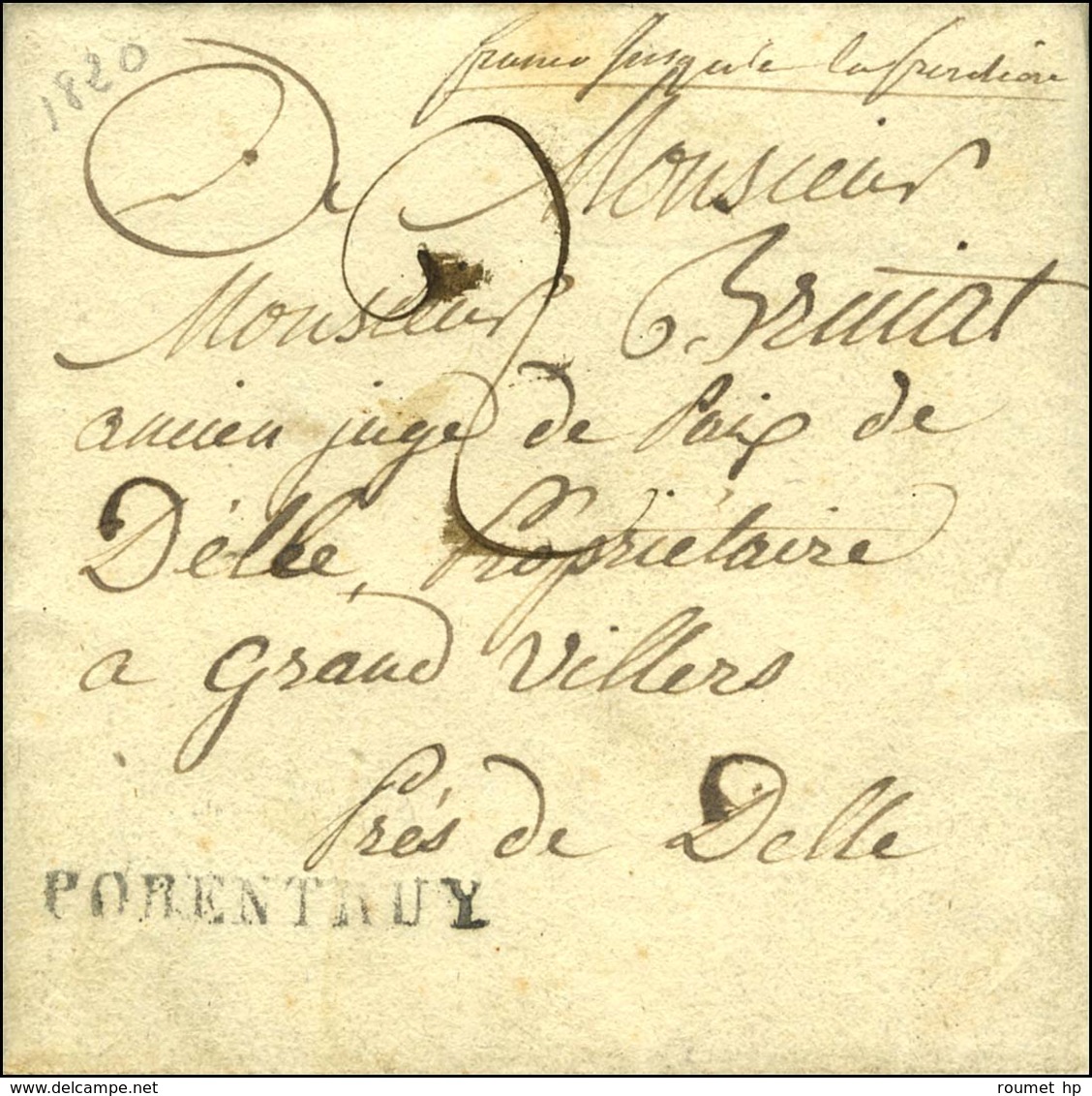 PORENTRUY Sur Lettre Avec Texte Daté De Noirmont 1820 Adressée à Delle. - TB / SUP. - Other & Unclassified