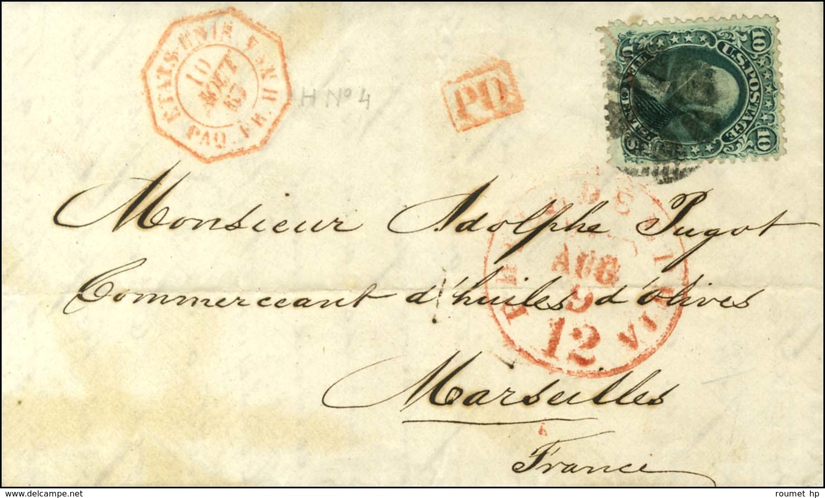 Obl / Etats Unis 10c Vert Sur Lettre Avec Texte De Philadélphie Pour Marseille. Au Recto, Càd Octo Rouge ETATS UNIS / PA - Other & Unclassified