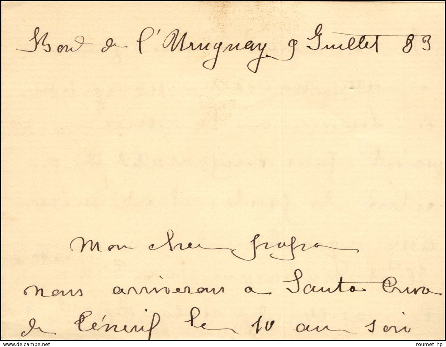 Lettre Avec Texte Daté '' à Bord De L'Uruguay Le 9 Juillet 1889 ''. Au Recto, Càd SANTA CRUZ DE TENERIFE 12 JUIL. 89 Tim - Other & Unclassified