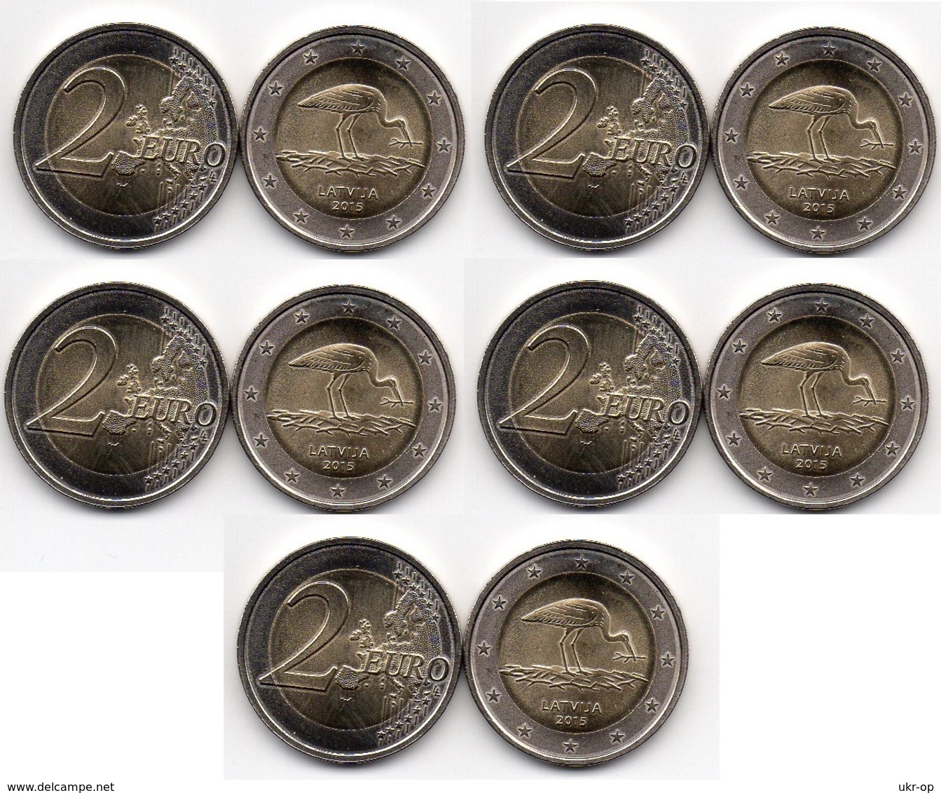 Latvia - 5 Pcs X 2 Euro 2015 UNC Stork Ukr-OP - Lettland