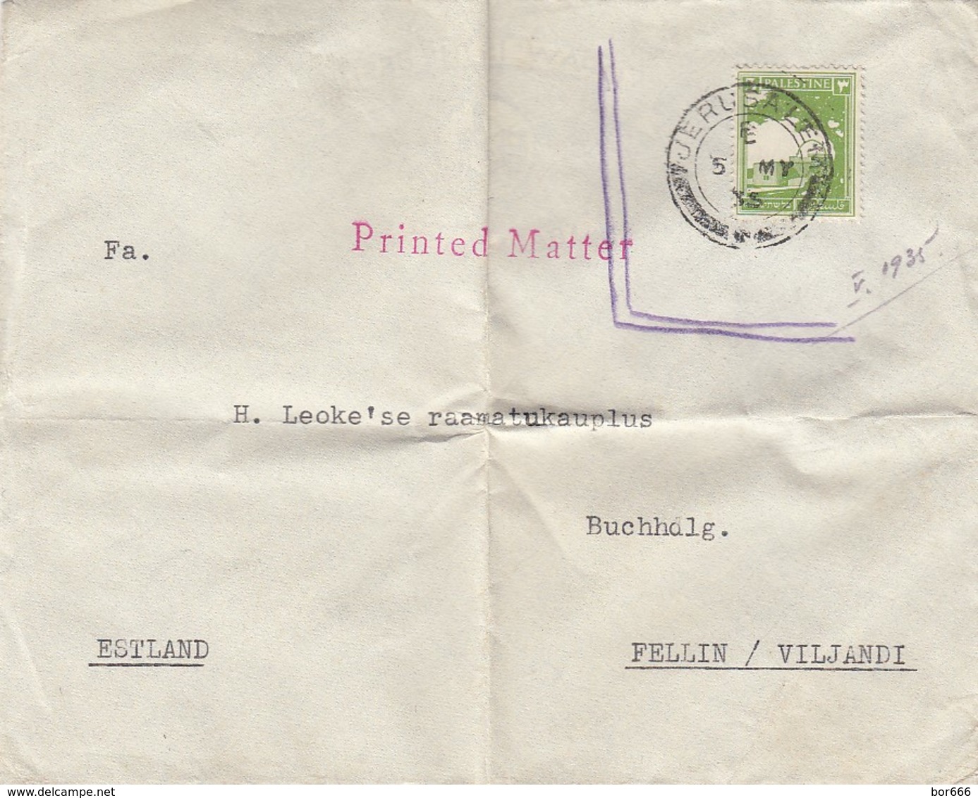 GOOD PALESTINE Postal Cover To ESTONIA 1935 - Good Stamped - Palestine