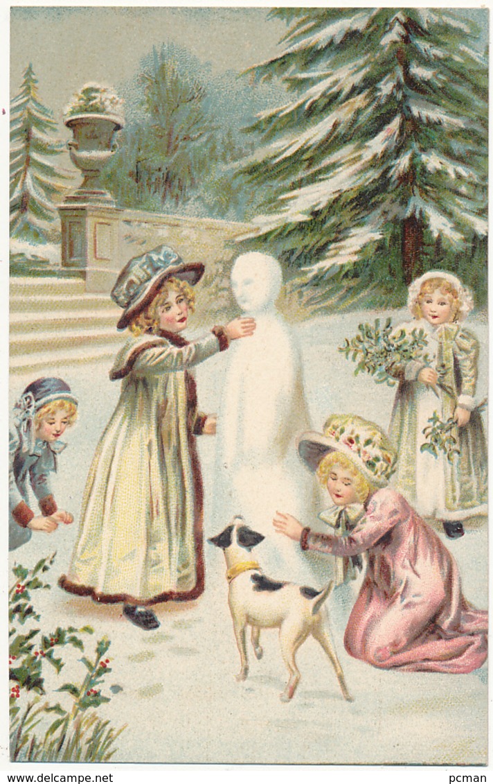 Making A Snowman, Four Young Girls, Pretty Dresses - Dog - Kopal Trade Mark, # 853, By International Art Publishing Co. - Sonstige & Ohne Zuordnung