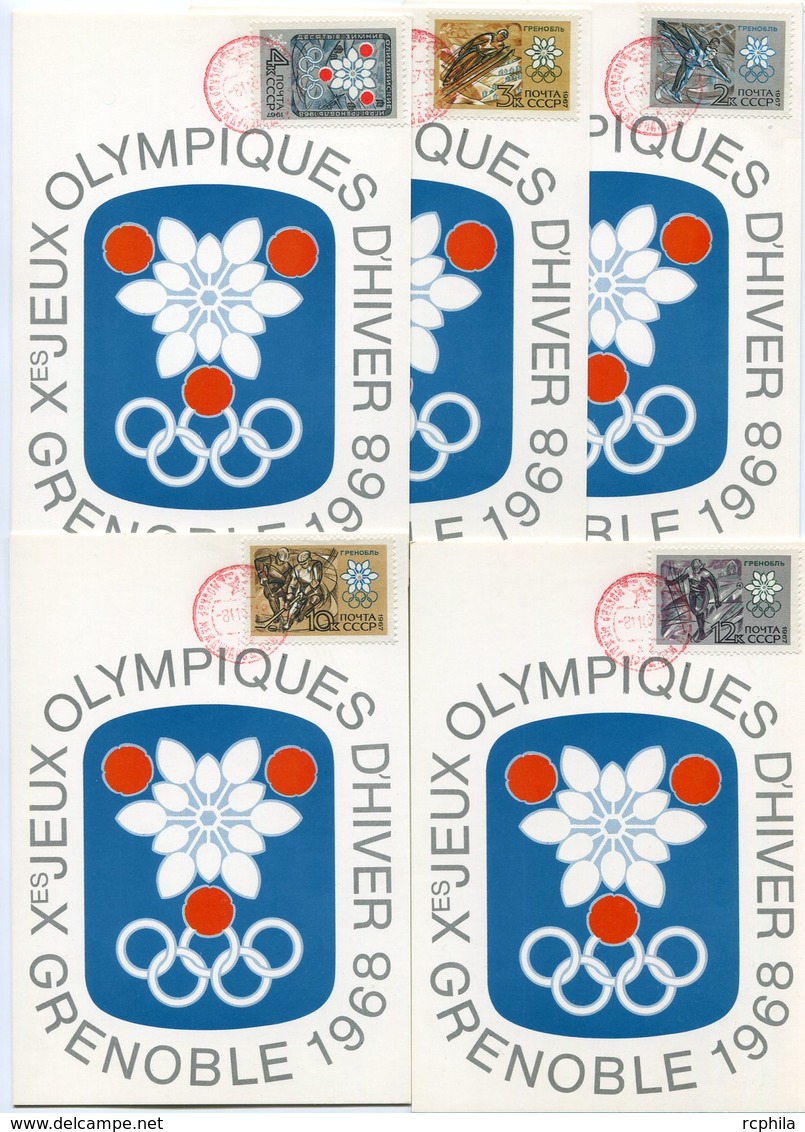 RC 9863 RUSSIE URSS JEUX OLYMPIQUES DE GRENOBLE 1968 SERIE COMPLETE SUR CARTES 1er JOUR FDC TB - Storia Postale