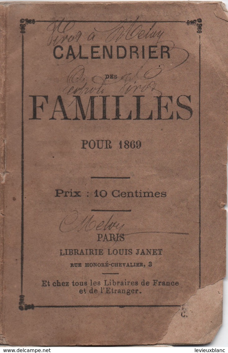 Santé & Hygiéne / Calendrier Des Familles/  Librairie Louis  Janet / Paris/ 1869      CAL406 - Tamaño Pequeño : ...-1900