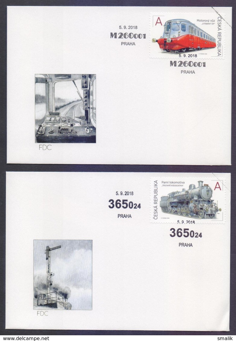 CZECH REPUBLIC 2018 FDC - Railway Steam Engine Trains, Full Set Of 2 First Day Covers - FDC