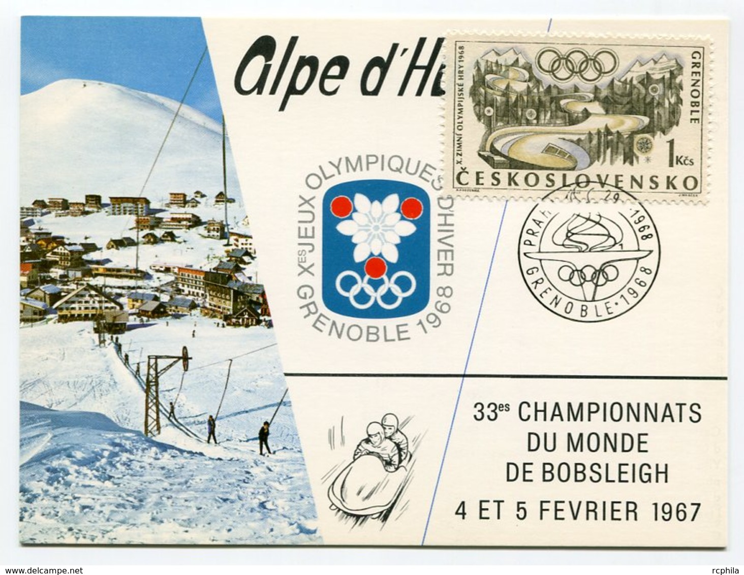 RC 9864 TCHECOSLOVAQUIE JEUX OLYMPIQUES DE GRENOBLE 1968 CARTE MAXIMUM 1er JOUR FDC TB - FDC