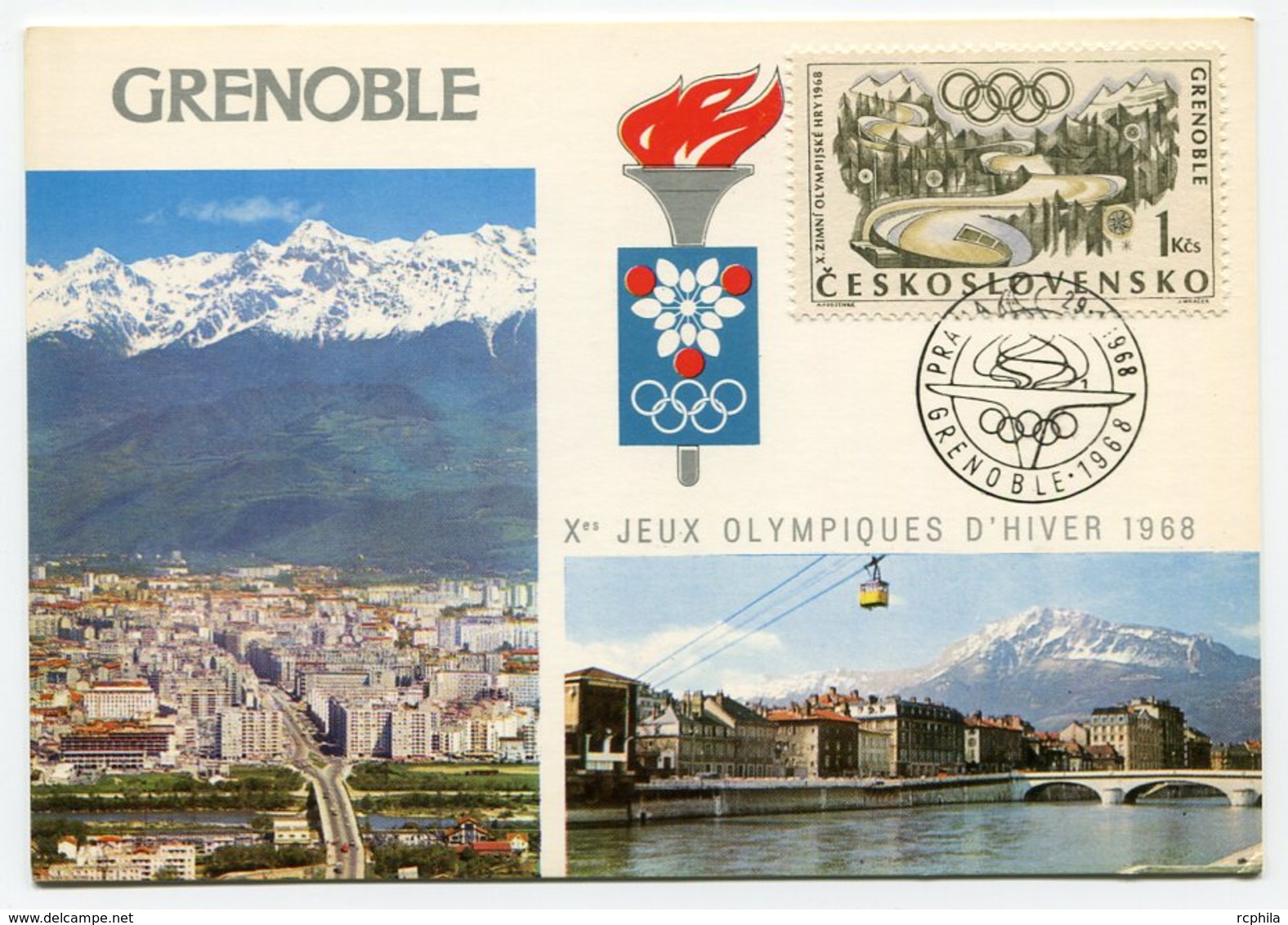 RC 9865 TCHECOSLOVAQUIE JEUX OLYMPIQUES DE GRENOBLE 1968 CARTE MAXIMUM 1er JOUR FDC TB - FDC