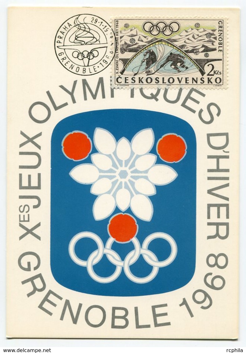 RC 9866 TCHECOSLOVAQUIE JEUX OLYMPIQUES DE GRENOBLE 1968 CARTE MAXIMUM 1er JOUR FDC TB - FDC