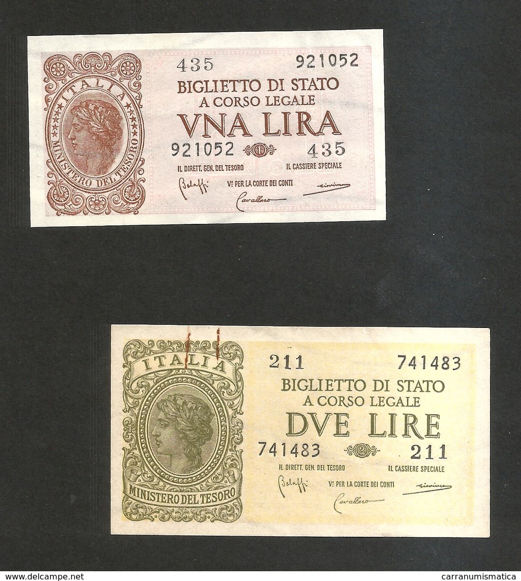 ITALIA - 1 & 2 LIRE ITALIA LAUREATA - (Firme: Bolaffi / Cavallaro / Giovinco - Decr. 23/11/1944) Lotto Di 2 Banconote - Italië – 2 Lire