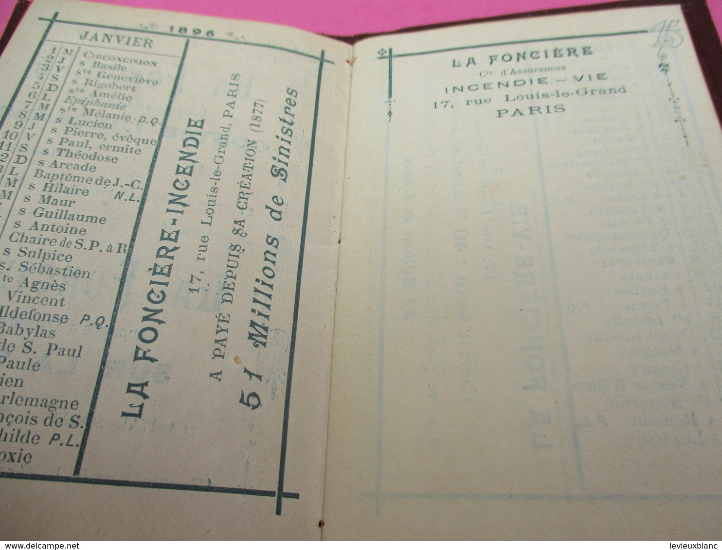 Assurances/ Petit Calendrier Ancien/La Fonciére/ Contre L'Incendie/ Sur La Vie/ 1896          CAL409 - Kleinformat : ...-1900