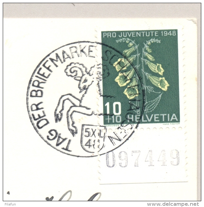 Schweiz - 1948 - 10c Pro Juventute - Tag Der Briefmarke - From Schaffhausen To Bern - Briefe U. Dokumente