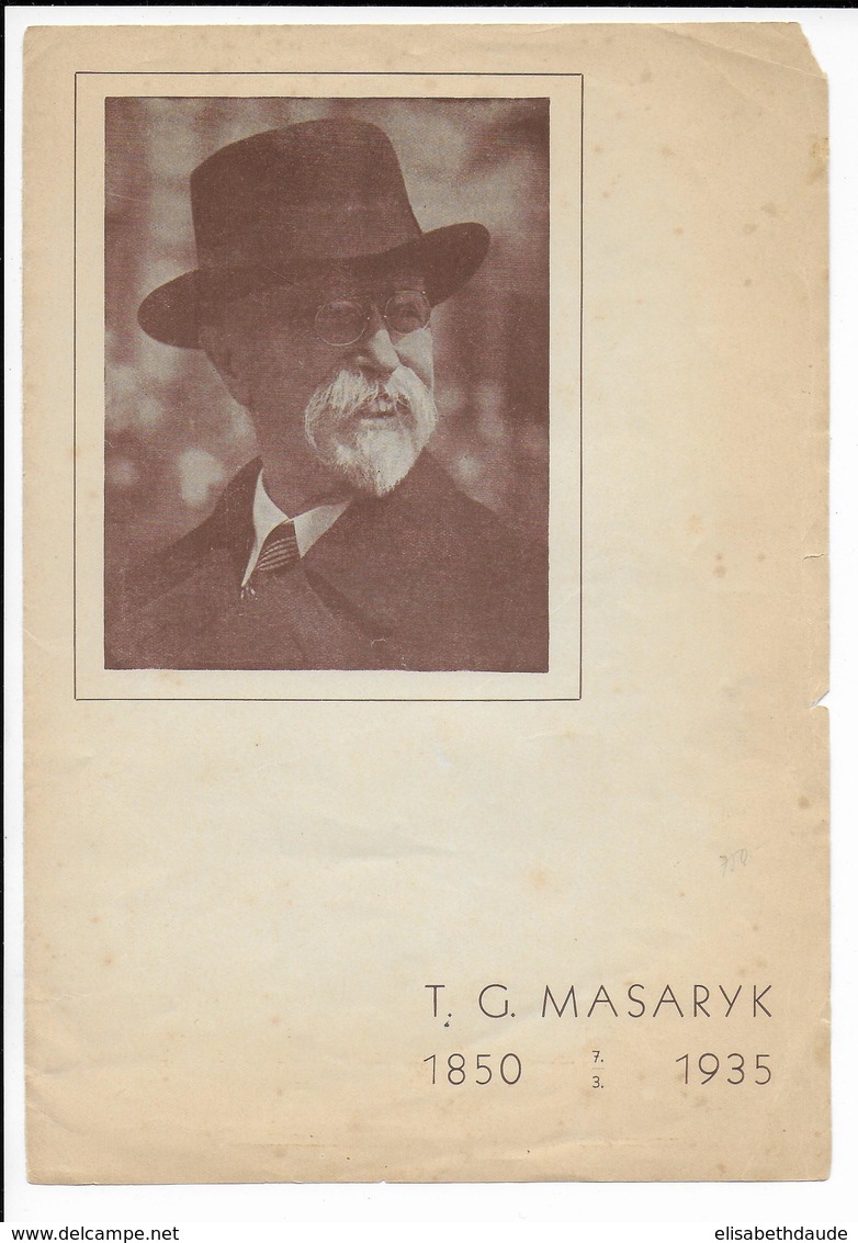 TCHECOSLOVAQUIE - 1935 - MASARYK : 85°ANNIVERSAIRE Sur FEUILLET SEPARE EN 2 Dont 1 AVEC EMA - Cartas & Documentos