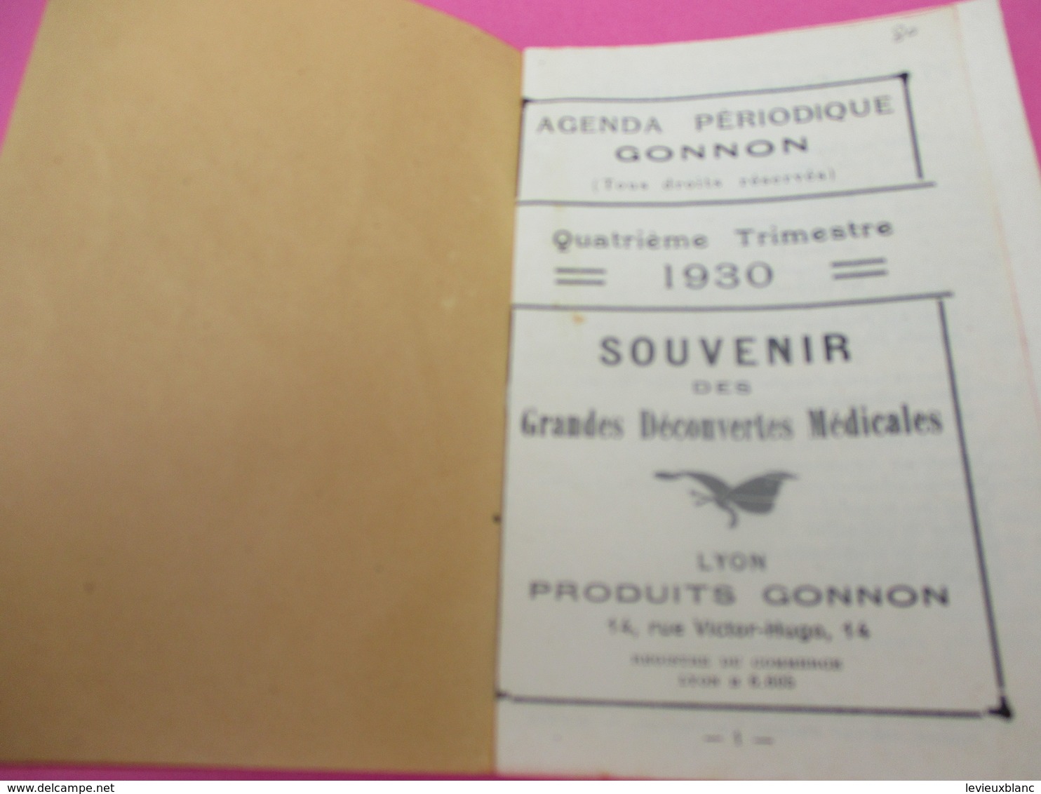 Médecine /Agenda Périodique Gonnon/  Produits GONNON/Lyon / 4éme Trimestre/Protat/Macon/ 1930         CAL410 - Petit Format : 1921-40