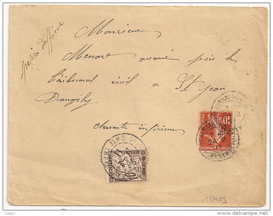 PAPIER D'AFFAIRE, TAXE 10C,  ST JEAN D'ANGELY Charente Inférieure Sur Enveloppe BEAUVAIS S MATHA - 1859-1959 Lettres & Documents