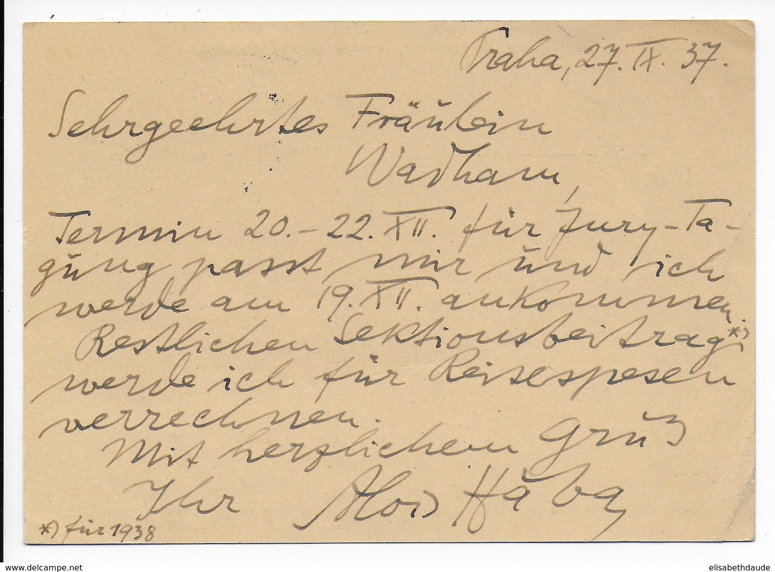 TCHECOSLOVAQUIE - 1937 - CARTE ENTIER POSTAL De PRAGUE => LONDON - Cartoline Postali