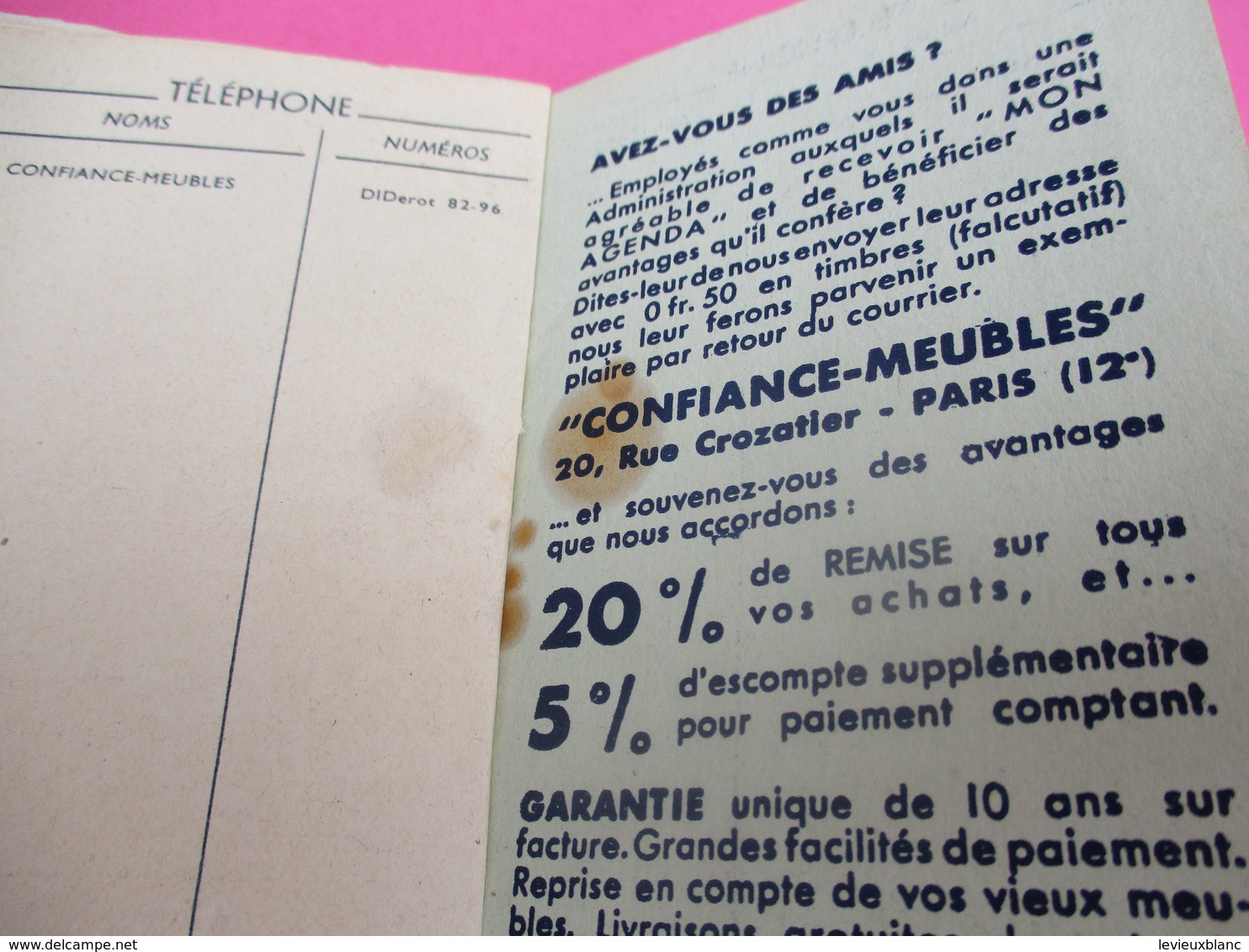 Ameublement/Petit Agenda Ancien / Mon Agenda / Confiance Meubles/ Rue CROZATIER/ Paris // 1936         CAL411 - Small : 1921-40