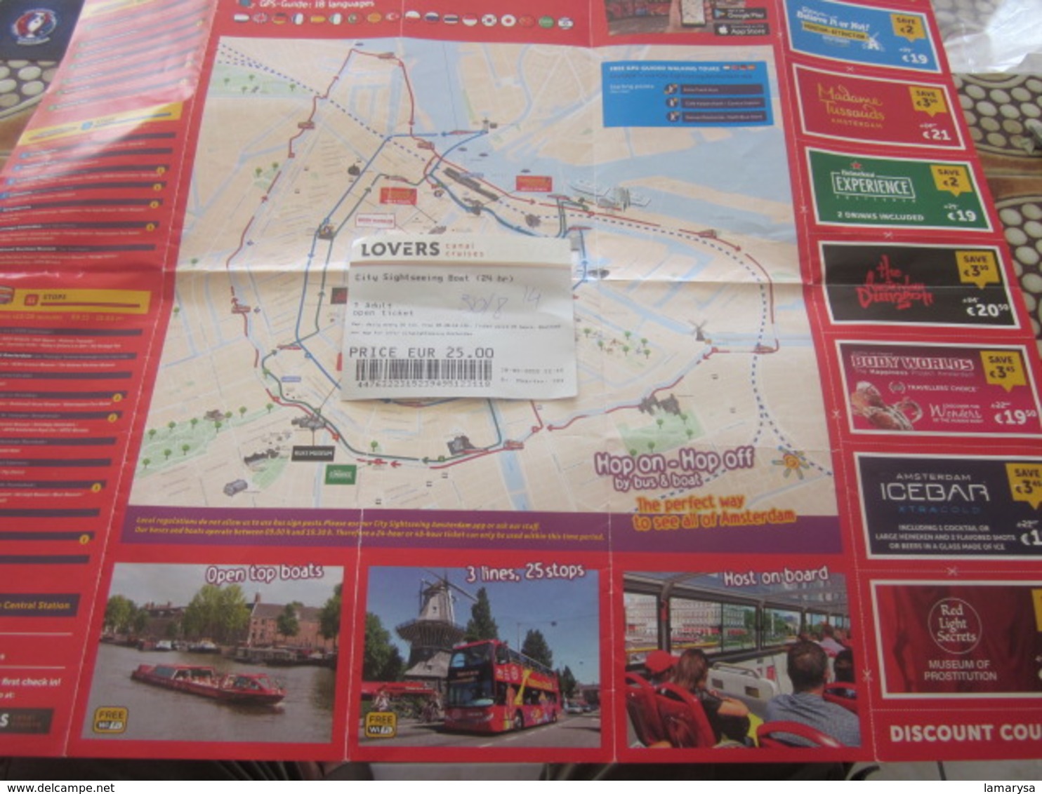 Amsterdam Dépliant Publicitaire MAP City Sightseeing-Titre Transport-Ticket 24H Voyage Billet Embarquement Bateau Lovers - Europa