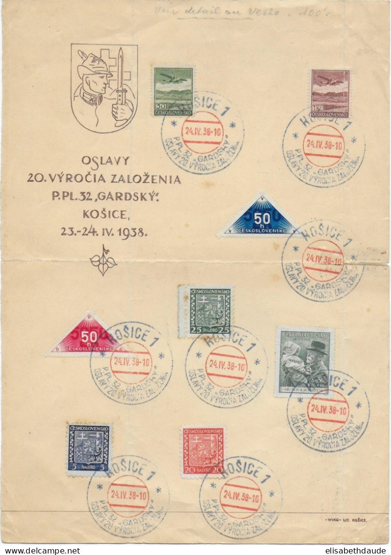 TCHECOSLOVAQUIE - 1938 - FEUILLET PLIE Avec OBLITERATION SPECIALE BICOLORE De KOSICE - Briefe U. Dokumente