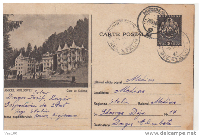 ERRORS, IMAGE SHIFTED, SLANIC MOLDOVA HOTELS, PC STATIONERY, ENTIER POSTAL, 1954, ROMANIA - Variétés Et Curiosités