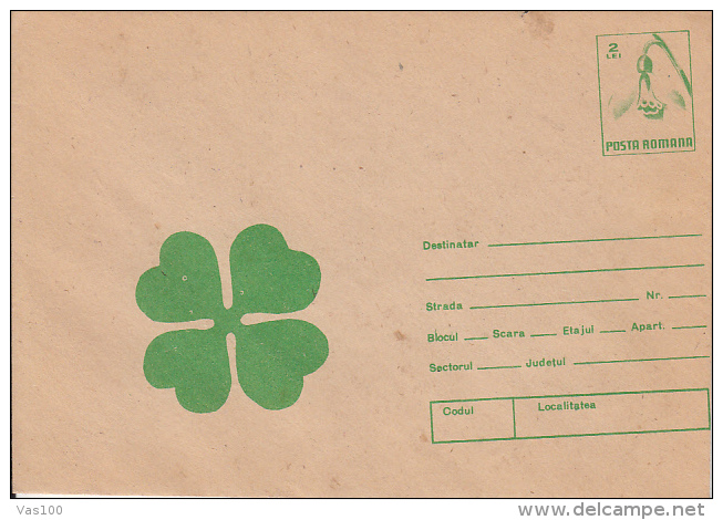 ERRORS, IMAGE SHIFTED, CLOVER, SNOWDROP, COVER STATIONERY, ENTIER POSTAL, 1990, ROMANIA - Errors, Freaks & Oddities (EFO)