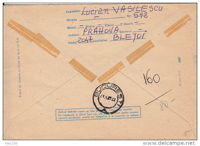 ERRORS, SHIFTED IMAGE, CRAIOVA STREET, BUSS, CAR, REGISTERED COVER STATIONERY, ENTIER POSTAL, 1989, ROMANIA - Variétés Et Curiosités