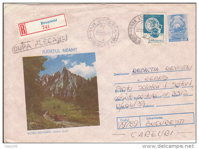 ERRORS, SHIFTED IMAGE, BICAZ GORGES, REGISTERED COVER STATIONERY, ENTIER POSTAL, 1988, ROMANIA - Errors, Freaks & Oddities (EFO)