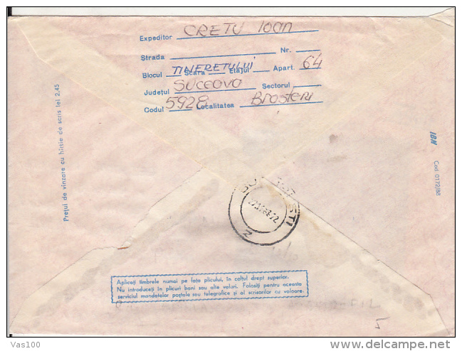 ERRORS, SHIFTED IMAGE, BICAZ GORGES, REGISTERED COVER STATIONERY, ENTIER POSTAL, 1988, ROMANIA - Variétés Et Curiosités