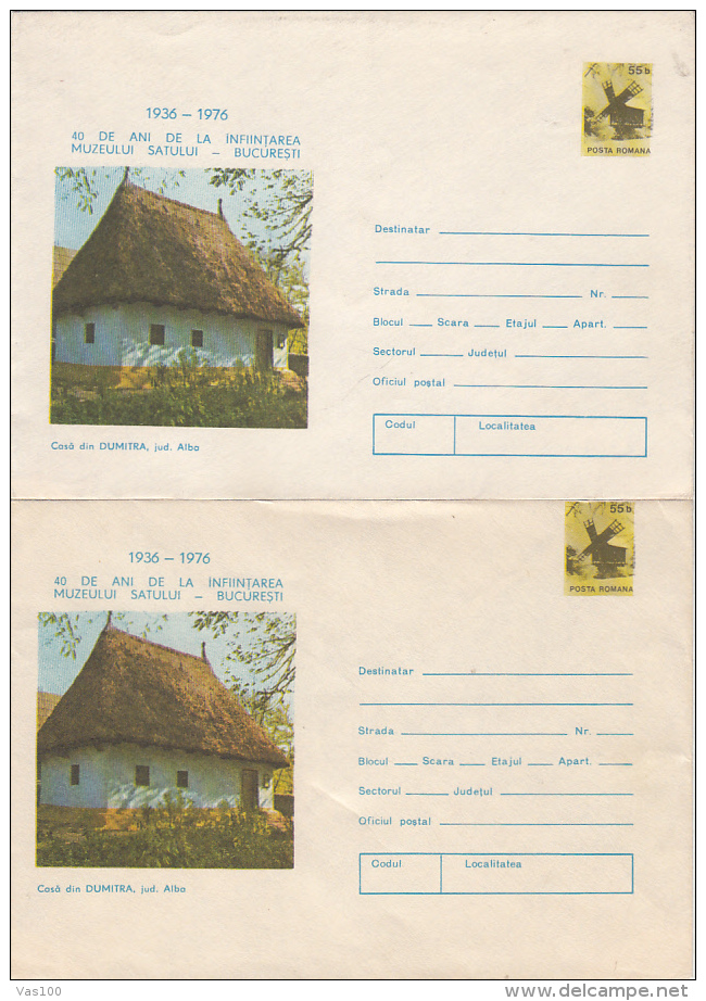 ERRORS, SHIFTED IMAGE- PRINTED UP, DIFFERENT PAPER COLOUR,  COVER STATIONERY, ENTIER POSTAL, 2X, 1976, ROMANIA - Variétés Et Curiosités