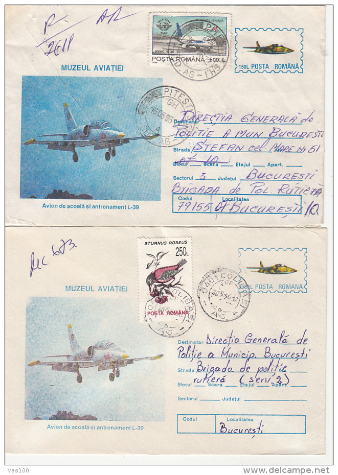 ERRORS, DIFFERENT COLOUR, L-39 PLANE, REGISTERED COVER STATIONERY, ENTIER POSTAL, 2X, 1996, ROMANIA - Errors, Freaks & Oddities (EFO)