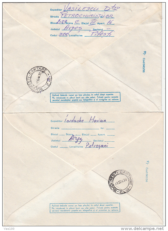 ERRORS, DIFFERENT COLOUR, L-39 PLANE, REGISTERED COVER STATIONERY, ENTIER POSTAL, 2X, 1996, ROMANIA - Plaatfouten En Curiosa