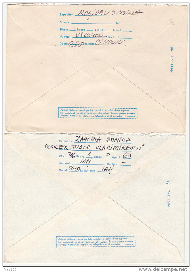 ERRORS, MISSING TEXT, METEOROLOGY INSTITUTE, COVER STATIONERY, ENTIER POSTAL, 2X, 1995-1996, ROMANIA - Errors, Freaks & Oddities (EFO)